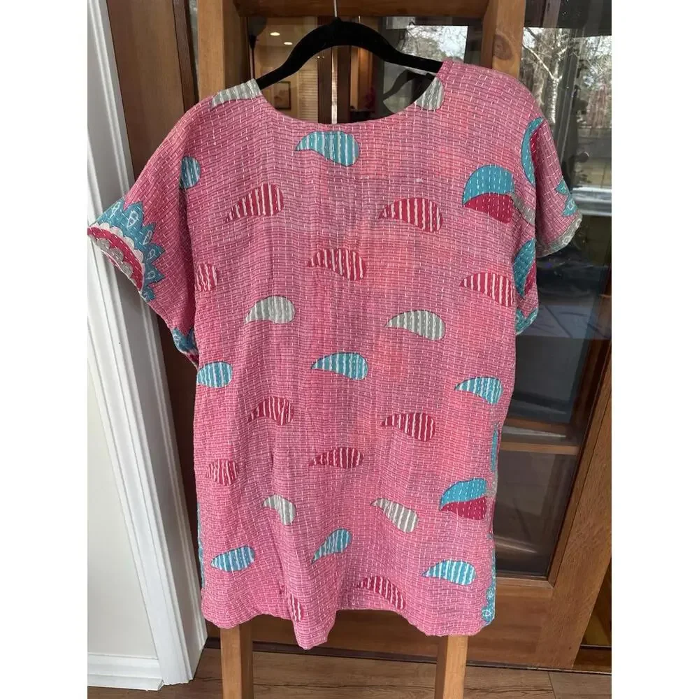 Kantha Boho Reversible Top Oversized One Size Fits Most 100% Cotton - Picture 2 of 8